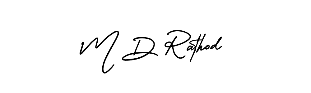 You should practise on your own different ways (AmerikaSignatureDemo-Regular) to write your name (M D Rathod) in signature. don't let someone else do it for you. M D Rathod signature style 3 images and pictures png