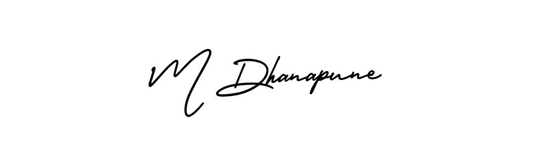 if you are searching for the best signature style for your name M Dhanapune. so please give up your signature search. here we have designed multiple signature styles  using AmerikaSignatureDemo-Regular. M Dhanapune signature style 3 images and pictures png