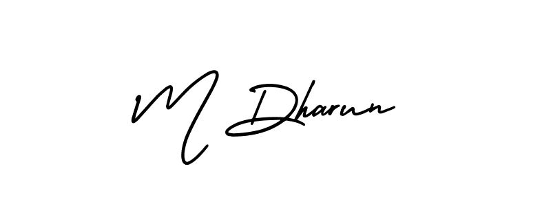 You should practise on your own different ways (AmerikaSignatureDemo-Regular) to write your name (M Dharun) in signature. don't let someone else do it for you. M Dharun signature style 3 images and pictures png
