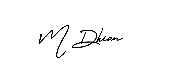 if you are searching for the best signature style for your name M Dhian. so please give up your signature search. here we have designed multiple signature styles  using AmerikaSignatureDemo-Regular. M Dhian signature style 3 images and pictures png