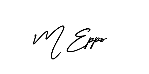 The best way (AmerikaSignatureDemo-Regular) to make a short signature is to pick only two or three words in your name. The name M Epps include a total of six letters. For converting this name. M Epps signature style 3 images and pictures png