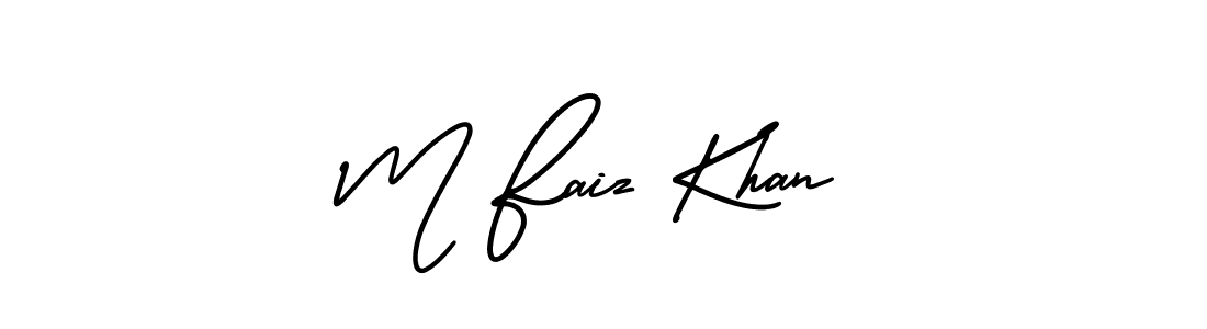 You should practise on your own different ways (AmerikaSignatureDemo-Regular) to write your name (M Faiz Khan) in signature. don't let someone else do it for you. M Faiz Khan signature style 3 images and pictures png