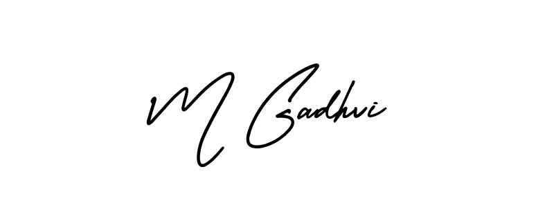 The best way (AmerikaSignatureDemo-Regular) to make a short signature is to pick only two or three words in your name. The name M Gadhvi include a total of six letters. For converting this name. M Gadhvi signature style 3 images and pictures png