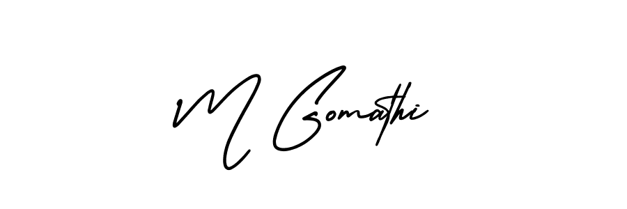 This is the best signature style for the M Gomathi name. Also you like these signature font (AmerikaSignatureDemo-Regular). Mix name signature. M Gomathi signature style 3 images and pictures png