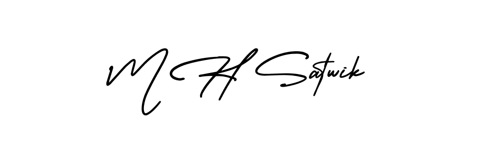 You should practise on your own different ways (AmerikaSignatureDemo-Regular) to write your name (M H Satwik) in signature. don't let someone else do it for you. M H Satwik signature style 3 images and pictures png