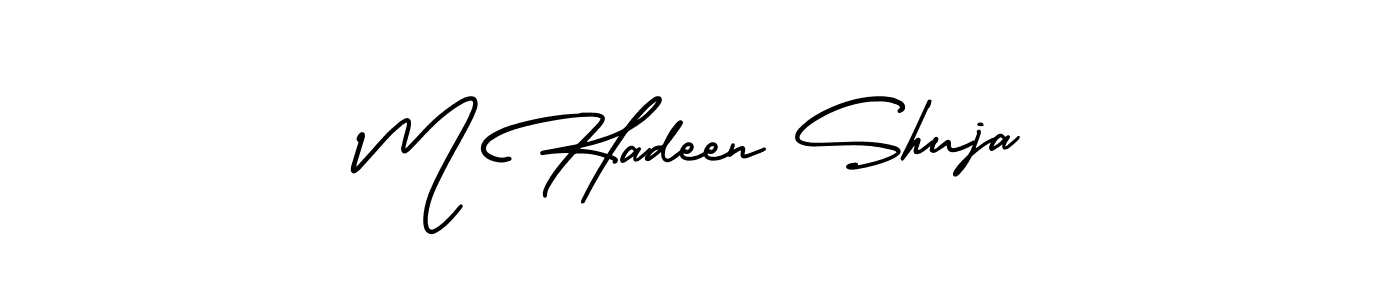 if you are searching for the best signature style for your name M Hadeen Shuja. so please give up your signature search. here we have designed multiple signature styles  using AmerikaSignatureDemo-Regular. M Hadeen Shuja signature style 3 images and pictures png