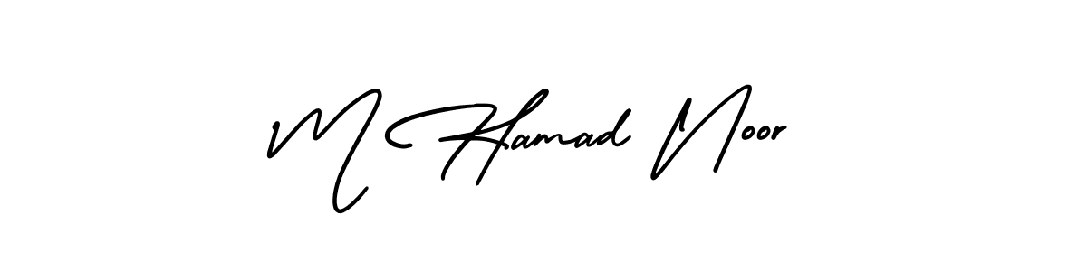 This is the best signature style for the M Hamad Noor name. Also you like these signature font (AmerikaSignatureDemo-Regular). Mix name signature. M Hamad Noor signature style 3 images and pictures png