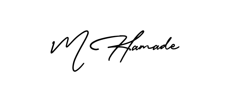 The best way (AmerikaSignatureDemo-Regular) to make a short signature is to pick only two or three words in your name. The name M Hamade include a total of six letters. For converting this name. M Hamade signature style 3 images and pictures png