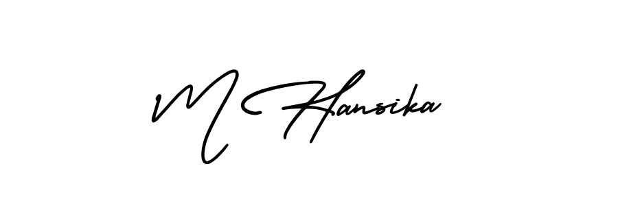 You can use this online signature creator to create a handwritten signature for the name M Hansika. This is the best online autograph maker. M Hansika signature style 3 images and pictures png