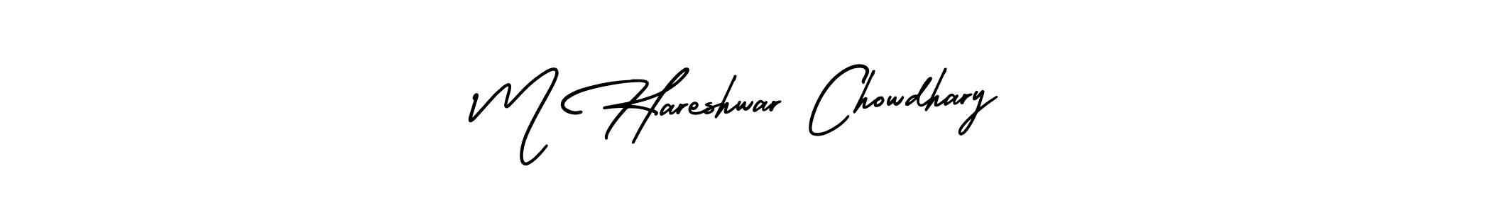 This is the best signature style for the M Hareshwar Chowdhary name. Also you like these signature font (AmerikaSignatureDemo-Regular). Mix name signature. M Hareshwar Chowdhary signature style 3 images and pictures png