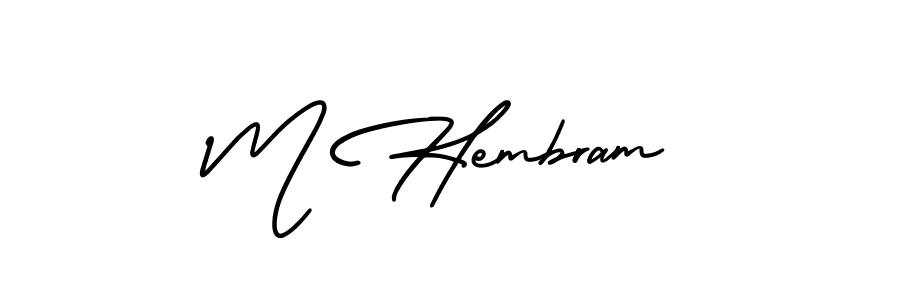 This is the best signature style for the M Hembram name. Also you like these signature font (AmerikaSignatureDemo-Regular). Mix name signature. M Hembram signature style 3 images and pictures png