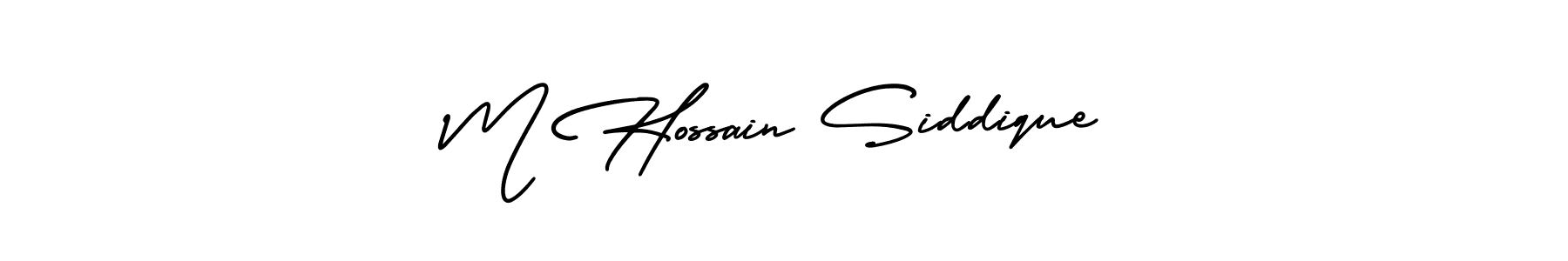 The best way (AmerikaSignatureDemo-Regular) to make a short signature is to pick only two or three words in your name. The name M Hossain Siddique include a total of six letters. For converting this name. M Hossain Siddique signature style 3 images and pictures png