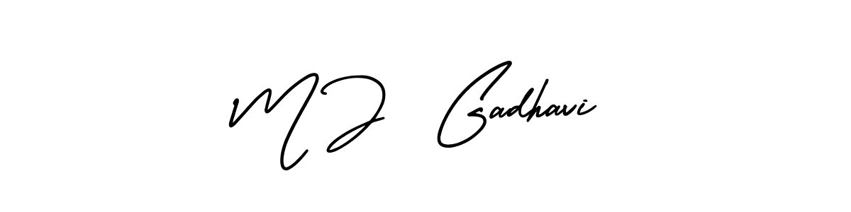 How to make M J  Gadhavi name signature. Use AmerikaSignatureDemo-Regular style for creating short signs online. This is the latest handwritten sign. M J  Gadhavi signature style 3 images and pictures png