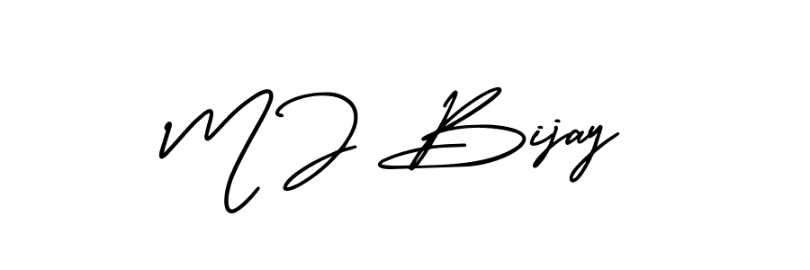 You should practise on your own different ways (AmerikaSignatureDemo-Regular) to write your name (M J Bijay) in signature. don't let someone else do it for you. M J Bijay signature style 3 images and pictures png
