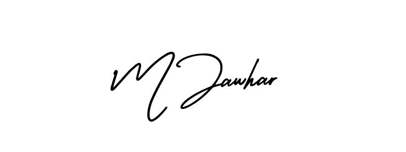 You should practise on your own different ways (AmerikaSignatureDemo-Regular) to write your name (M Jawhar) in signature. don't let someone else do it for you. M Jawhar signature style 3 images and pictures png