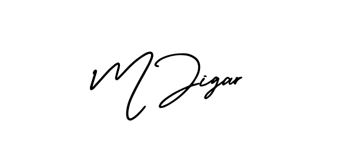 if you are searching for the best signature style for your name M Jigar. so please give up your signature search. here we have designed multiple signature styles  using AmerikaSignatureDemo-Regular. M Jigar signature style 3 images and pictures png