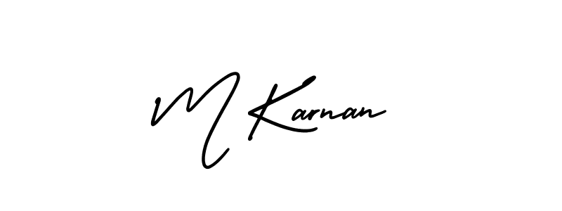 You should practise on your own different ways (AmerikaSignatureDemo-Regular) to write your name (M Karnan) in signature. don't let someone else do it for you. M Karnan signature style 3 images and pictures png