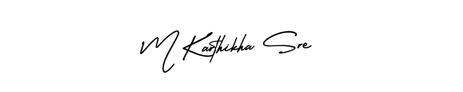 How to make M Karthikha Sre name signature. Use AmerikaSignatureDemo-Regular style for creating short signs online. This is the latest handwritten sign. M Karthikha Sre signature style 3 images and pictures png