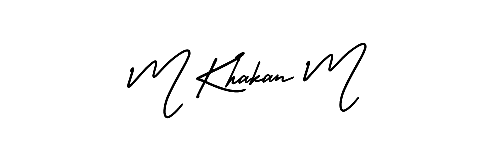 This is the best signature style for the M Khakan M name. Also you like these signature font (AmerikaSignatureDemo-Regular). Mix name signature. M Khakan M signature style 3 images and pictures png