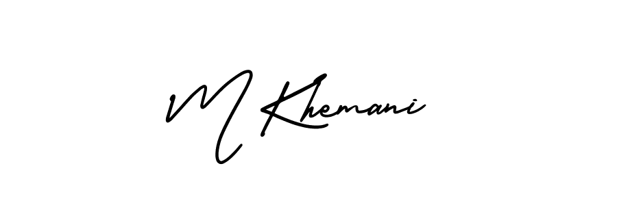 Similarly AmerikaSignatureDemo-Regular is the best handwritten signature design. Signature creator online .You can use it as an online autograph creator for name M Khemani. M Khemani signature style 3 images and pictures png