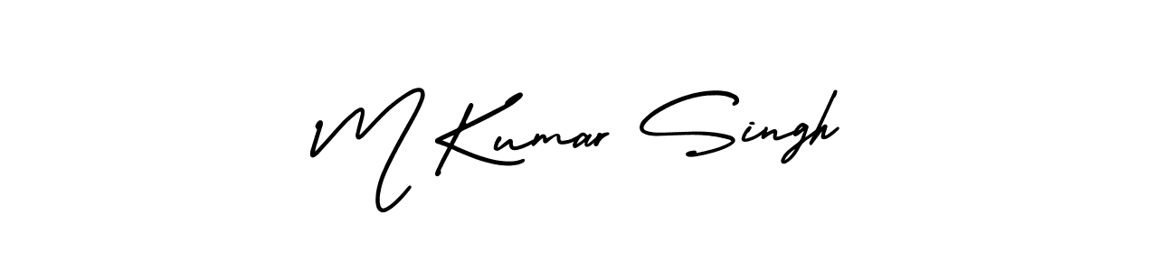 You should practise on your own different ways (AmerikaSignatureDemo-Regular) to write your name (M Kumar Singh) in signature. don't let someone else do it for you. M Kumar Singh signature style 3 images and pictures png