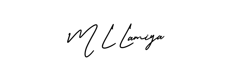 The best way (AmerikaSignatureDemo-Regular) to make a short signature is to pick only two or three words in your name. The name M L Lamiya include a total of six letters. For converting this name. M L Lamiya signature style 3 images and pictures png