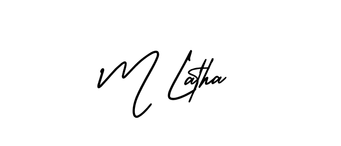 You should practise on your own different ways (AmerikaSignatureDemo-Regular) to write your name (M Latha) in signature. don't let someone else do it for you. M Latha signature style 3 images and pictures png