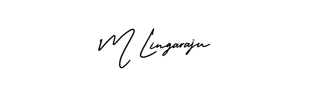 How to make M Lingaraju name signature. Use AmerikaSignatureDemo-Regular style for creating short signs online. This is the latest handwritten sign. M Lingaraju signature style 3 images and pictures png