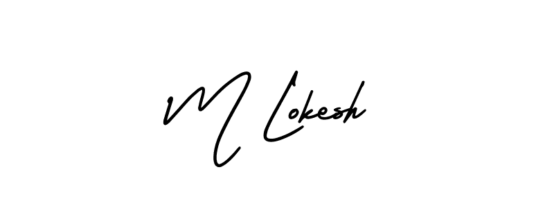 How to make M Lokesh name signature. Use AmerikaSignatureDemo-Regular style for creating short signs online. This is the latest handwritten sign. M Lokesh signature style 3 images and pictures png