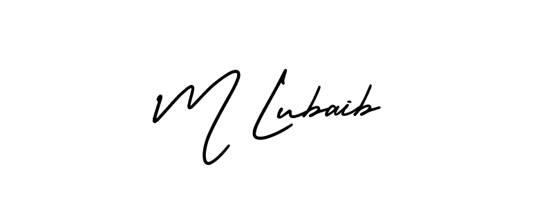 You should practise on your own different ways (AmerikaSignatureDemo-Regular) to write your name (M Lubaib) in signature. don't let someone else do it for you. M Lubaib signature style 3 images and pictures png
