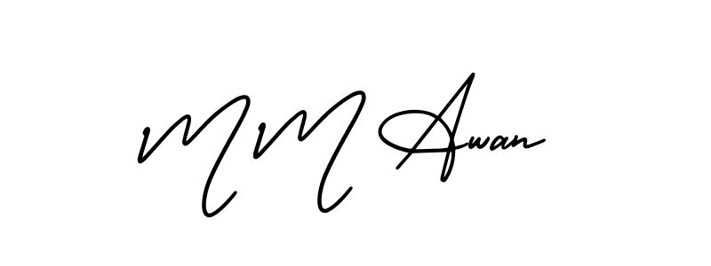 How to make M M Awan name signature. Use AmerikaSignatureDemo-Regular style for creating short signs online. This is the latest handwritten sign. M M Awan signature style 3 images and pictures png