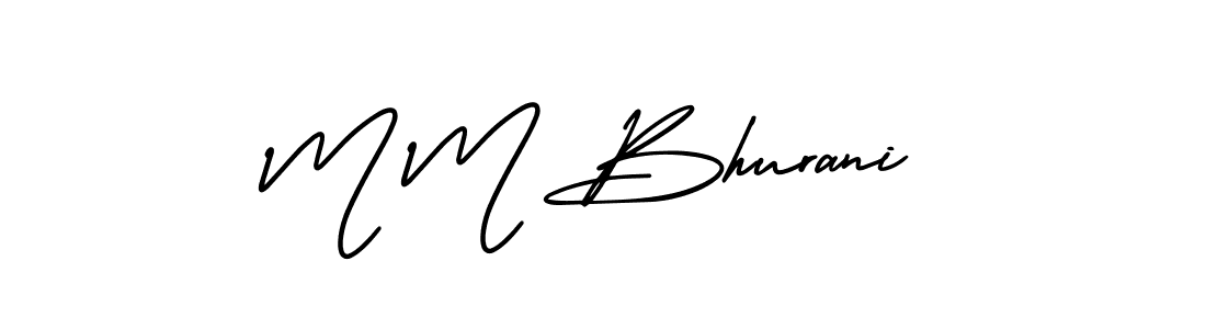 You should practise on your own different ways (AmerikaSignatureDemo-Regular) to write your name (M M Bhurani) in signature. don't let someone else do it for you. M M Bhurani signature style 3 images and pictures png