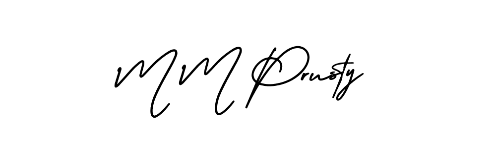 The best way (AmerikaSignatureDemo-Regular) to make a short signature is to pick only two or three words in your name. The name M M Prusty include a total of six letters. For converting this name. M M Prusty signature style 3 images and pictures png