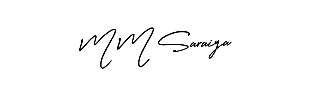 How to make M M Saraiya name signature. Use AmerikaSignatureDemo-Regular style for creating short signs online. This is the latest handwritten sign. M M Saraiya signature style 3 images and pictures png