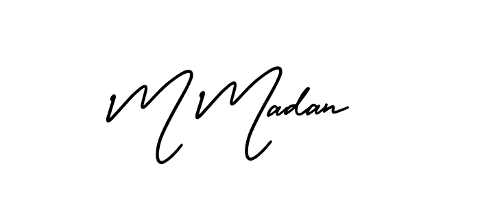 You should practise on your own different ways (AmerikaSignatureDemo-Regular) to write your name (M Madan) in signature. don't let someone else do it for you. M Madan signature style 3 images and pictures png