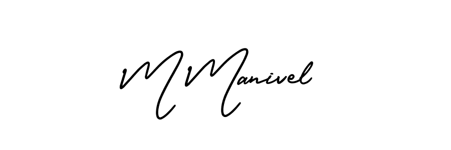 You should practise on your own different ways (AmerikaSignatureDemo-Regular) to write your name (M Manivel) in signature. don't let someone else do it for you. M Manivel signature style 3 images and pictures png