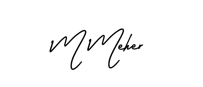 Use a signature maker to create a handwritten signature online. With this signature software, you can design (AmerikaSignatureDemo-Regular) your own signature for name M Meher. M Meher signature style 3 images and pictures png