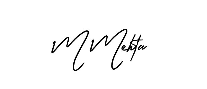 How to make M Mehta name signature. Use AmerikaSignatureDemo-Regular style for creating short signs online. This is the latest handwritten sign. M Mehta signature style 3 images and pictures png