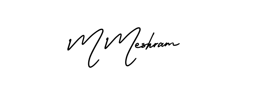 The best way (AmerikaSignatureDemo-Regular) to make a short signature is to pick only two or three words in your name. The name M Meshram include a total of six letters. For converting this name. M Meshram signature style 3 images and pictures png