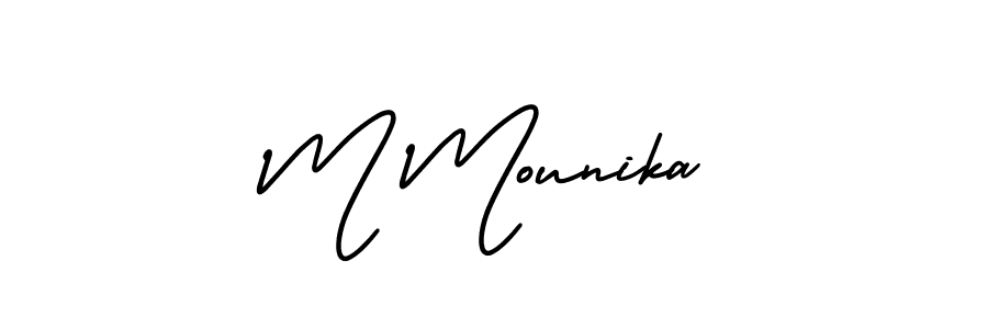 How to make M Mounika name signature. Use AmerikaSignatureDemo-Regular style for creating short signs online. This is the latest handwritten sign. M Mounika signature style 3 images and pictures png