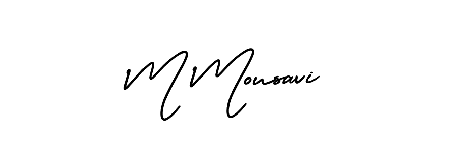 This is the best signature style for the M Mousavi name. Also you like these signature font (AmerikaSignatureDemo-Regular). Mix name signature. M Mousavi signature style 3 images and pictures png