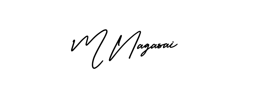 You should practise on your own different ways (AmerikaSignatureDemo-Regular) to write your name (M Nagasai) in signature. don't let someone else do it for you. M Nagasai signature style 3 images and pictures png