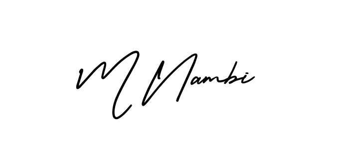 Also You can easily find your signature by using the search form. We will create M Nambi name handwritten signature images for you free of cost using AmerikaSignatureDemo-Regular sign style. M Nambi signature style 3 images and pictures png