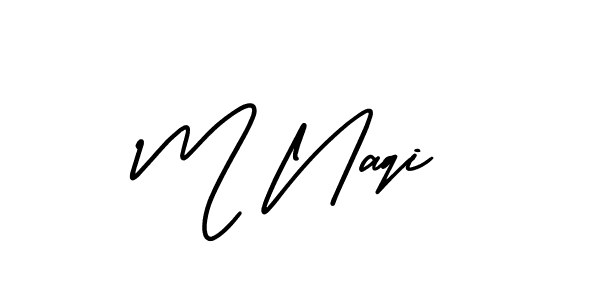 How to make M Naqi name signature. Use AmerikaSignatureDemo-Regular style for creating short signs online. This is the latest handwritten sign. M Naqi signature style 3 images and pictures png