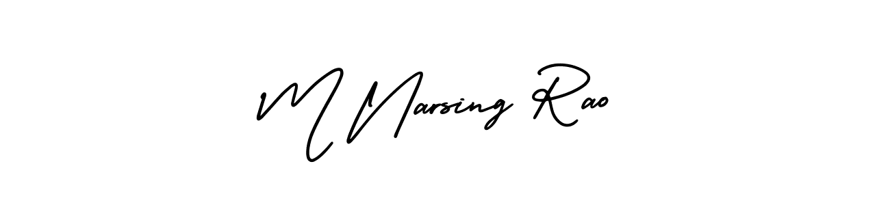 if you are searching for the best signature style for your name M Narsing Rao. so please give up your signature search. here we have designed multiple signature styles  using AmerikaSignatureDemo-Regular. M Narsing Rao signature style 3 images and pictures png