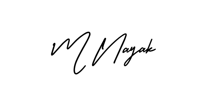 The best way (AmerikaSignatureDemo-Regular) to make a short signature is to pick only two or three words in your name. The name M Nayak include a total of six letters. For converting this name. M Nayak signature style 3 images and pictures png