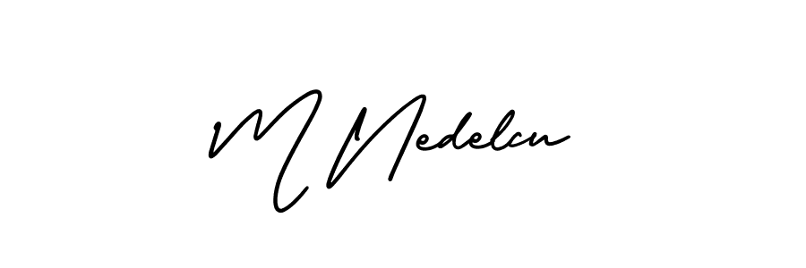 How to make M Nedelcu name signature. Use AmerikaSignatureDemo-Regular style for creating short signs online. This is the latest handwritten sign. M Nedelcu signature style 3 images and pictures png