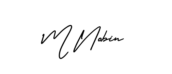 You should practise on your own different ways (AmerikaSignatureDemo-Regular) to write your name (M Nobin) in signature. don't let someone else do it for you. M Nobin signature style 3 images and pictures png