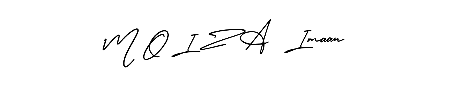 How to make M O I Z A  Imaan name signature. Use AmerikaSignatureDemo-Regular style for creating short signs online. This is the latest handwritten sign. M O I Z A  Imaan signature style 3 images and pictures png