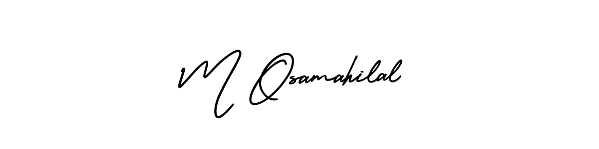 You should practise on your own different ways (AmerikaSignatureDemo-Regular) to write your name (M Osamahilal) in signature. don't let someone else do it for you. M Osamahilal signature style 3 images and pictures png